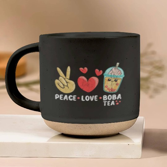 Peace Love Boba Tea Pottery Mugs