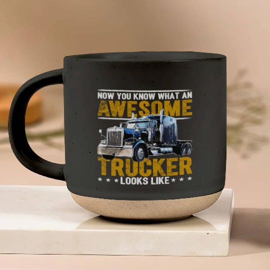 Awesome Trucker Big Rig Semi-Trailer Truck Driver Pottery Mugs