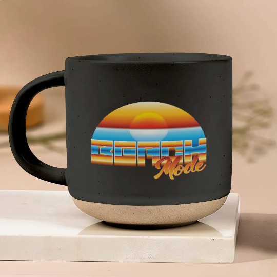 Beach Mode - Retro 80s Neon Sunset Pottery Mugs