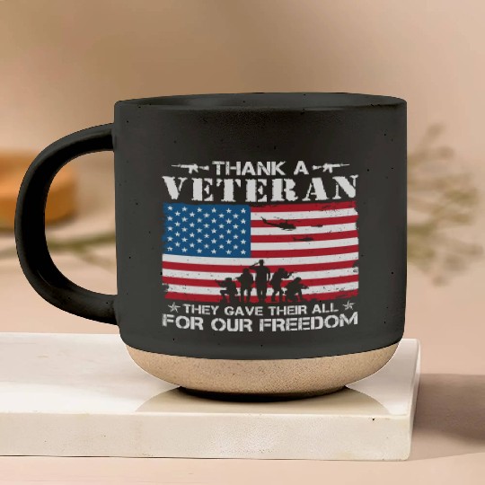 US Army Thank A Veteran American Flag Pottery Mugs