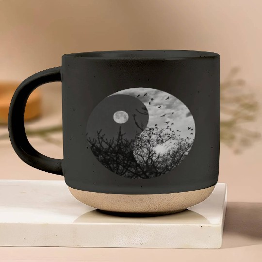 Yin and Yang of Moon and Sun in Black and White Pottery Mugs
