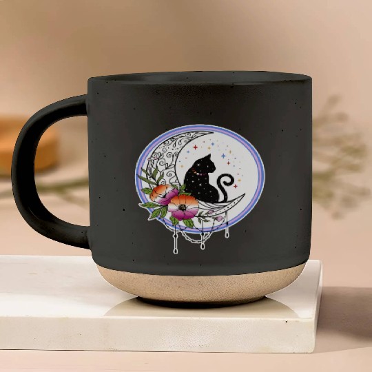 Galaxy Cat and Flowers in Lesbian Flag Colors Pottery Mugs