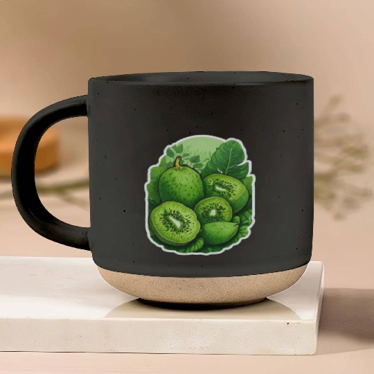 Green Kiwi Pattern Sticker Pottery Mugs