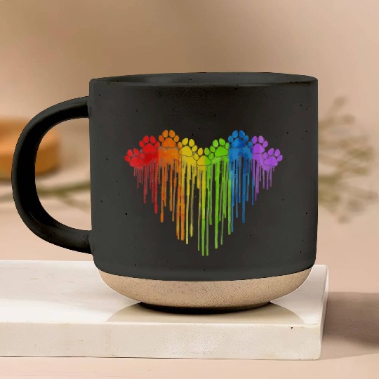 Dog Paws Rainbow Heart Dog Lover Gay Pride LGBT Pottery Mugs
