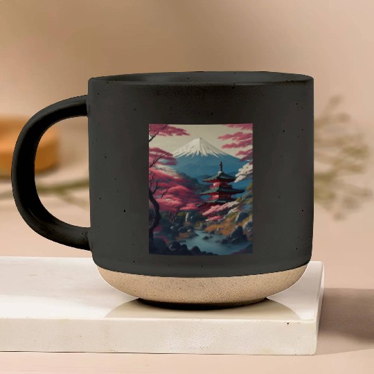 Asia Landscape Serene Mount Fuji Pottery Mugs