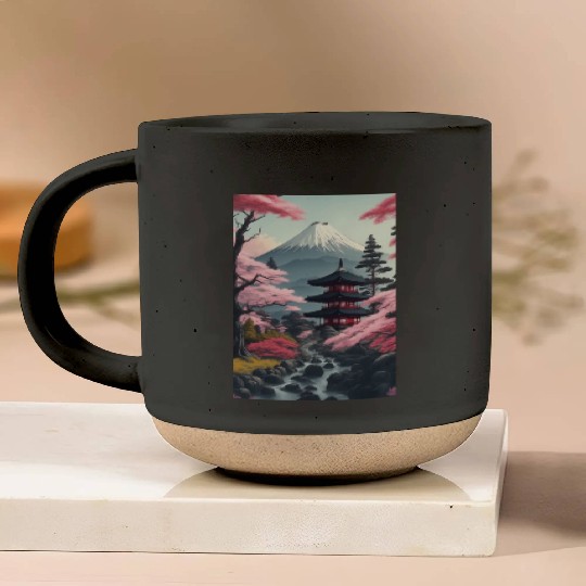 Asia Landscape Serene Mount Fuji Pottery Mugs