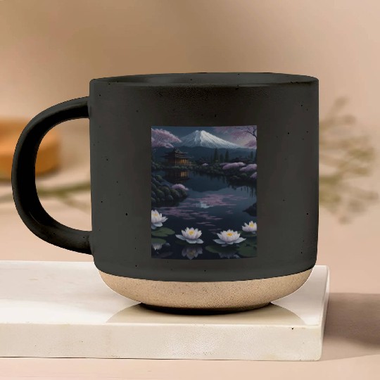 Asia Landscape by night Serene Mount Fuji Pottery Mugs
