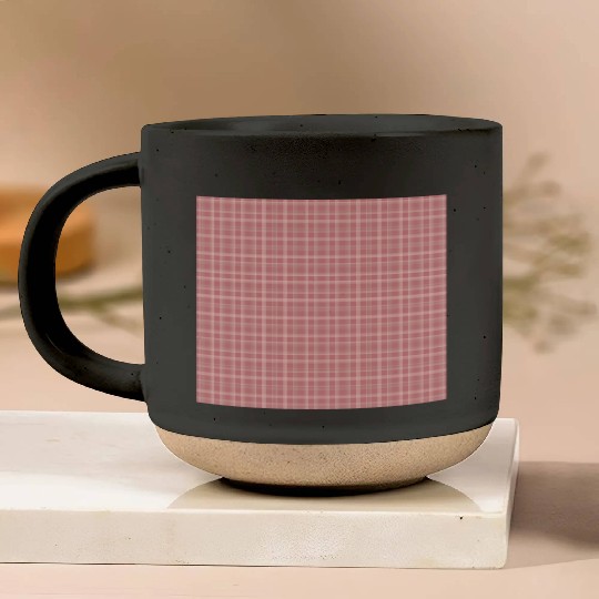 Retro Checkered Pattern Coral Red Pottery Mugs