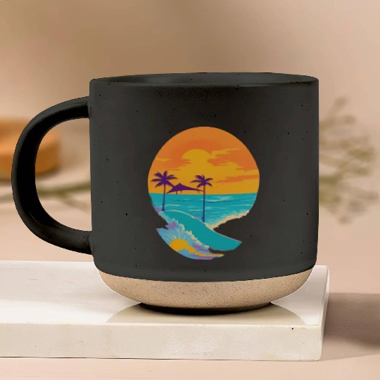 Golden Horizon: Serene Sunset & Surfing Paradise Pottery Mugs