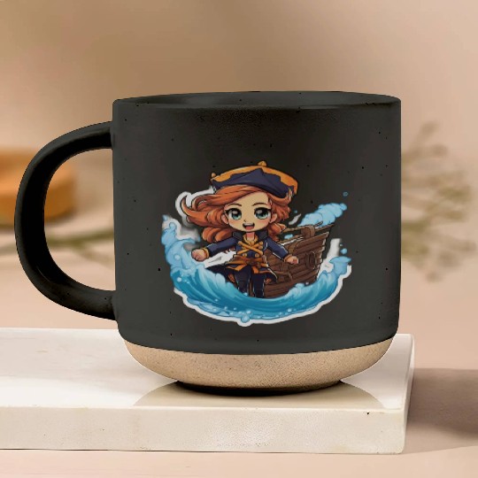 The Captains Charm Cartoonish Pirate at Sea Pottery Mugs