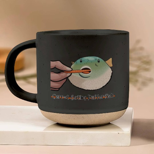 Carrot Eating Pufferfish Meme Pottery Mugs