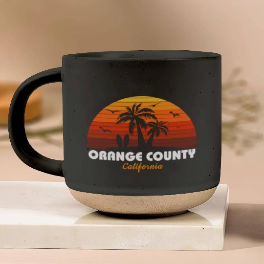 Retro Orange County California Sunset Cool Pottery Mugs