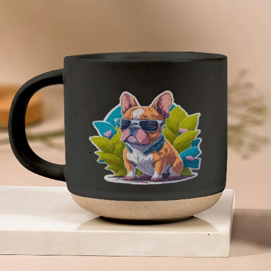 Frenchie Flower Splash Pottery Mugs