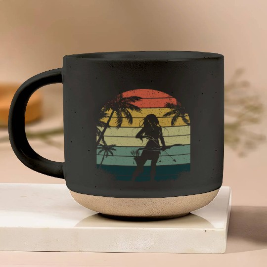 Outdoor Hunting Bow Arrow Retro Lady Archer Pottery Mugs