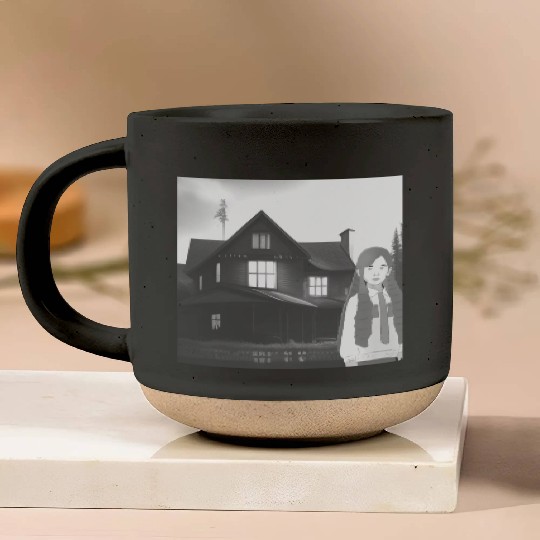 Is a haunted house??? (Black and white version) Pottery Mugs