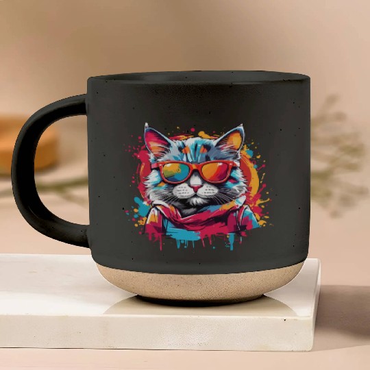 Funny Design Color Cat Wearing Sunglasses Meow Pottery Mugs
