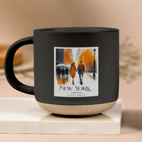 Watercolor painting loving couple in New York City Pottery Mugs