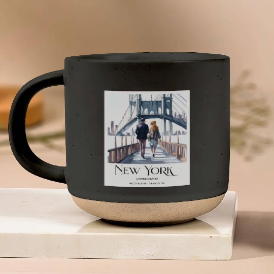 Watercolor painting loving couple in New York City Pottery Mugs