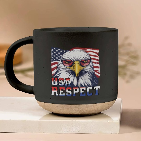 gift idea bald eagle american flag Pottery Mugs