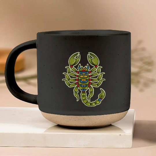Neotraditional Scorpio In Green Pottery Mugs