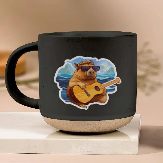 Capybara Playing Guitar Pottery Mugs
