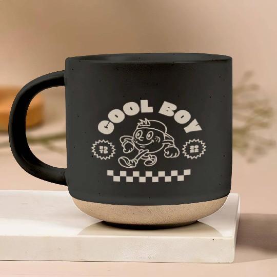 Beige Retro Mascot Cool Boy Pottery Mugs