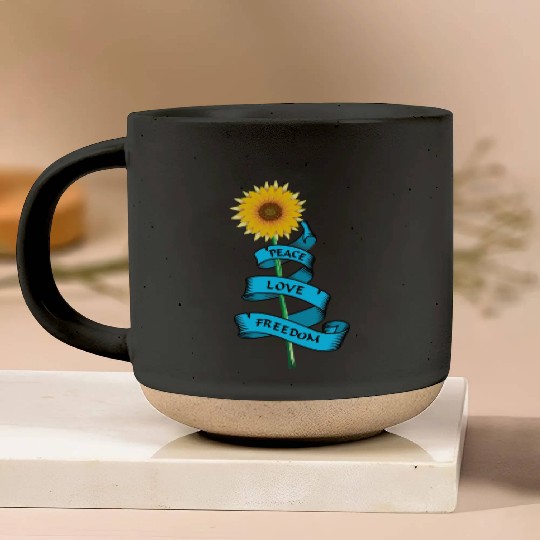 Sunflower Peace love freedom Pottery Mugs