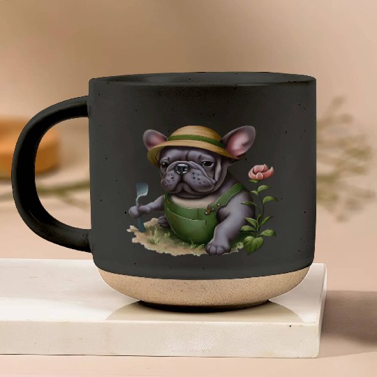 Frenchie in the Flower Garden Pottery Mugs
