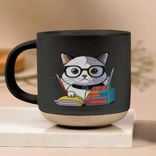 Back to school cat Pottery Mugs