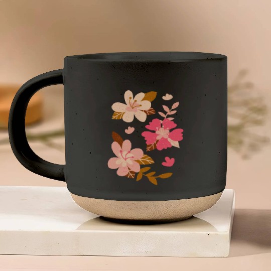 Pink Hibiscus Flowers Pottery Mugs