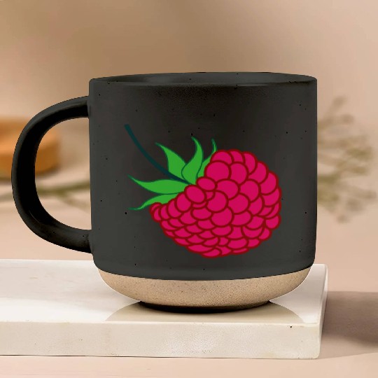Raspberry red with green leaves Pottery Mugs