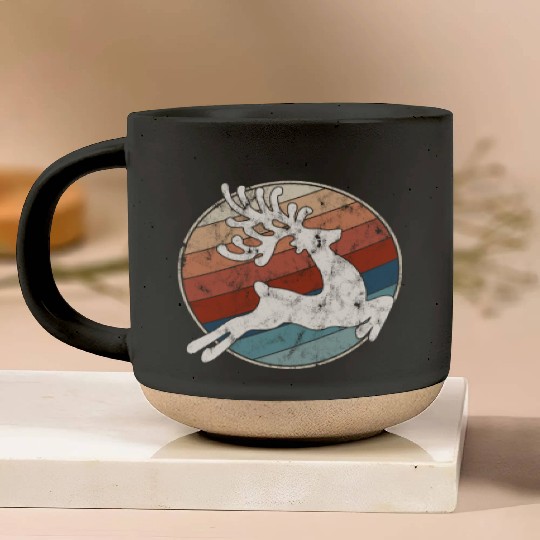 Deer in Retro Style Pottery Mugs