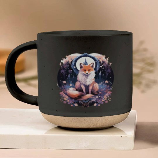 Celestial moon flower fox sitting tall Pottery Mugs