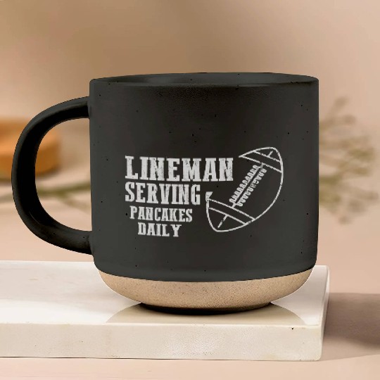 Mens Lineman Serving Pancakes Funny Apparel Pottery Mugs