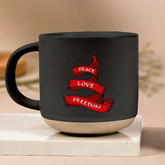 Peace love freedom red Pottery Mugs