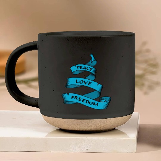 Peace love freedom blue Pottery Mugs