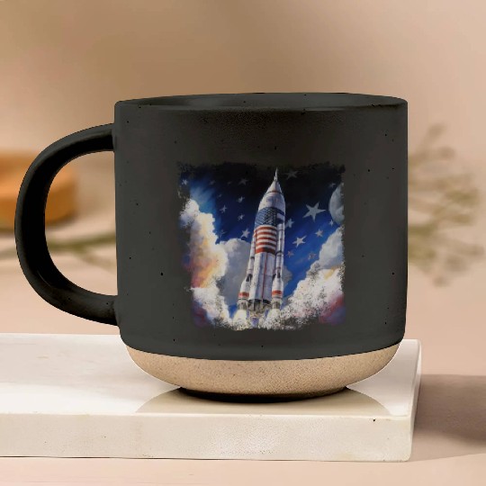 Patriotic Starship US Astronauts Stars and Stripes Pottery Mugs