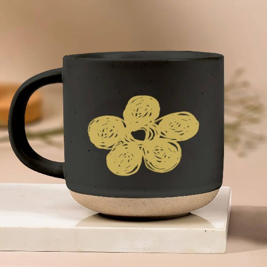 Yellow Chalkboard Flower Doodle Pottery Mugs