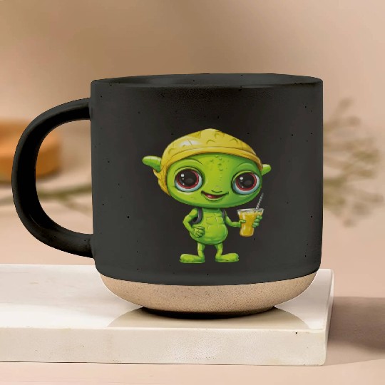 Refreshing Alien Lemonade: Green & Yellow Blend Pottery Mugs