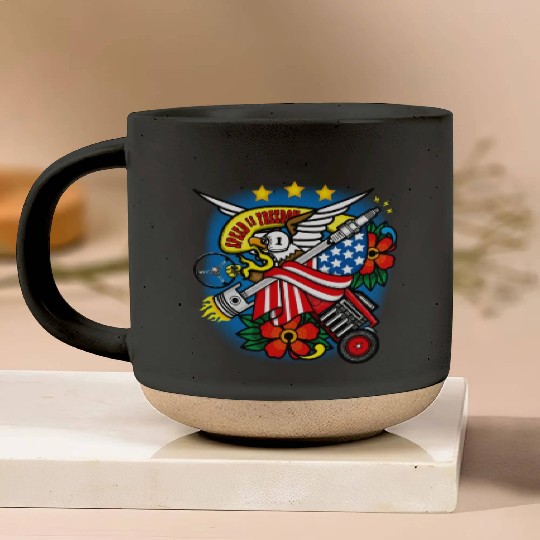 Eagle, Piston and Flag Pottery Mugs