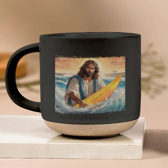 Surfing Jesus Pottery Mugs