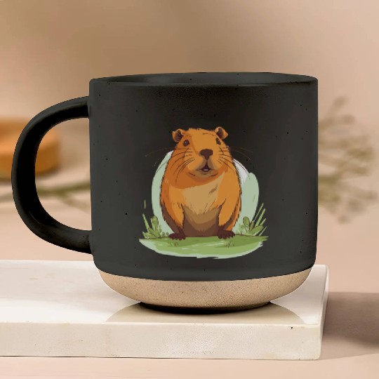 Capybara In Nature Pottery Mugs