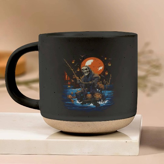 Haunted Fishing Trip Spooky Halloween Angler Pottery Mugs