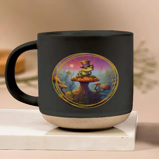 Psychedelic Frog with a Hat Pottery Mugs