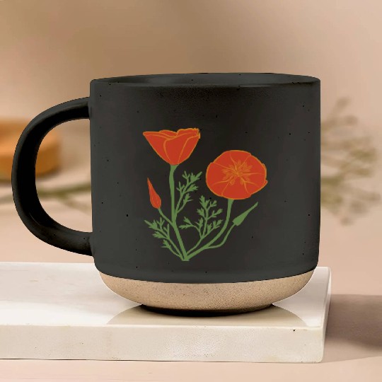 California Poppies on Clear Background Pottery Mugs