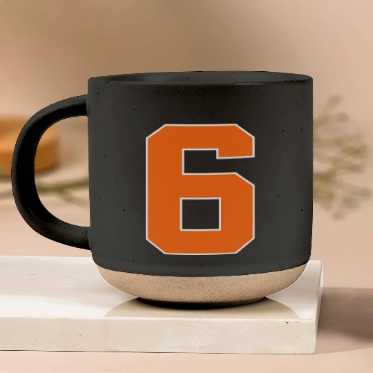 Number 6 Sports Orange Pottery Mugs
