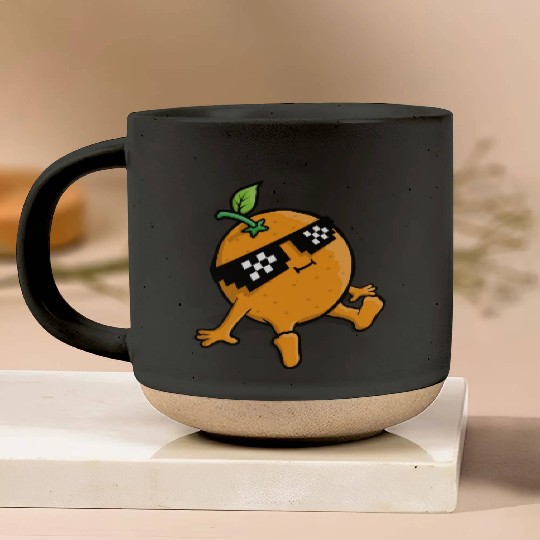 Cool Relaxing Orange Fruit Pixel Sunglasses Face Pottery Mugs