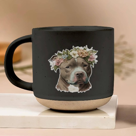 pit bull with flower crown Pottery Mugs