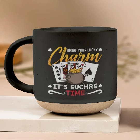 Euchre Bring Your Lucky Charm It's Board Game Pottery Mugs