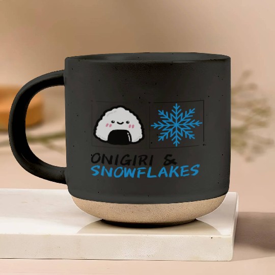 Onigiri and Snowflakes for the Holidays Pottery Mugs